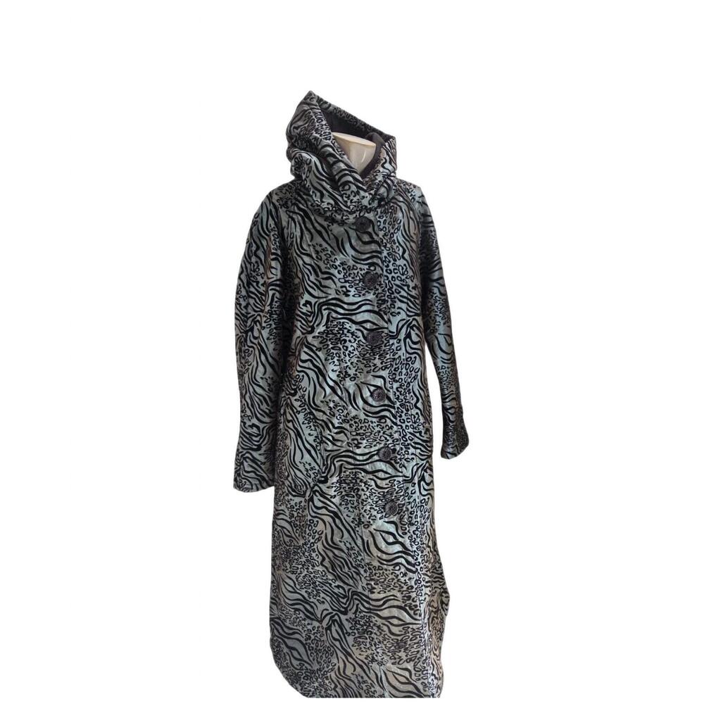 NEW OOPERA women reversible raincoat in black/blue leopard print
